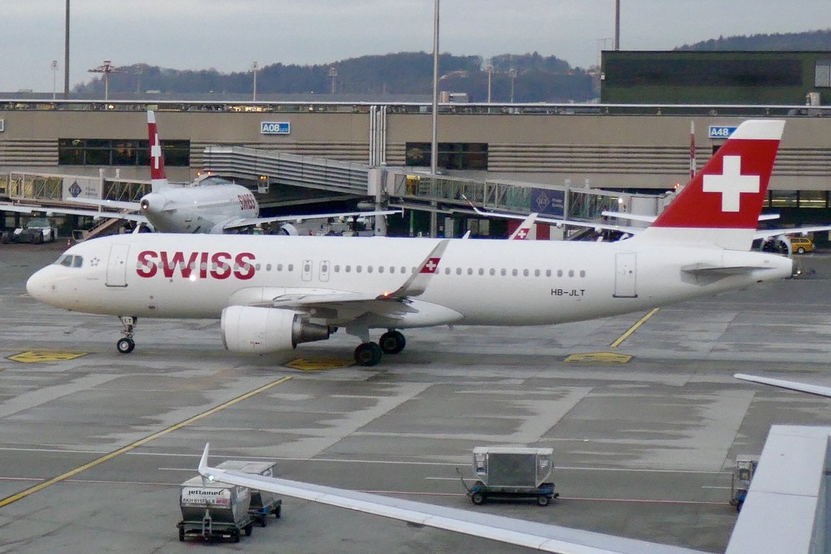Der A320-214, HB-JLT, der Swiss am 26.1.19 in Zürich.