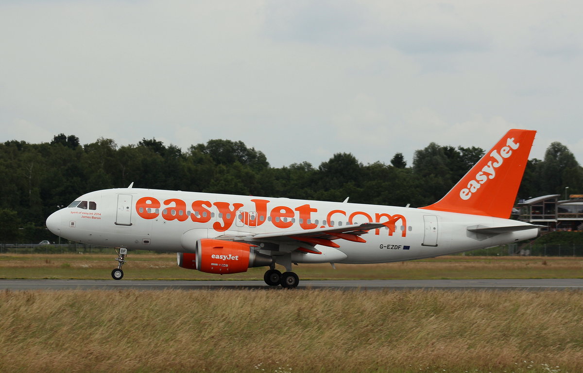 EasyJet, G-EZDF,MSN 3432,Airbus A 319-111,29.06.2017, HAM-EDDH, Hamburg, Germany (Name: Spirit of easy Jet 2014 James Baron) 