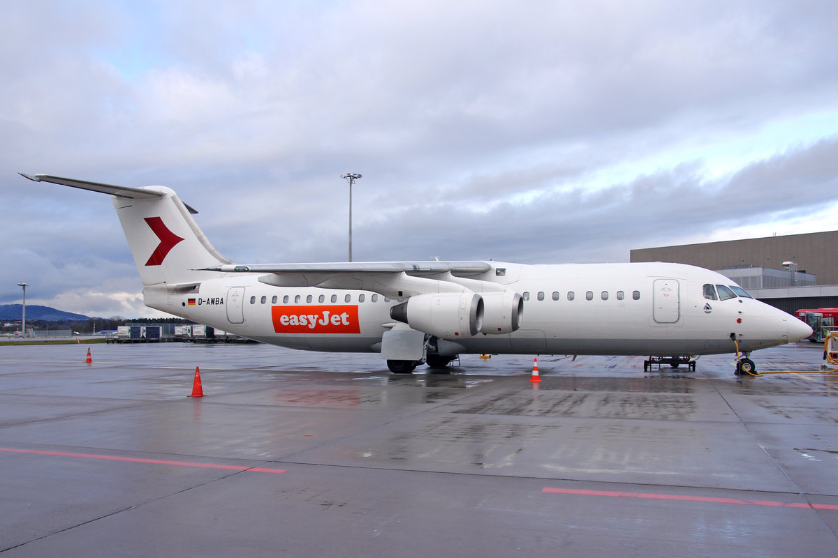 easyJet (Operated by WDL), D-AWBA, BAe 146-300, 21.Januar 2018, ZRH Zürich, Switzerland.