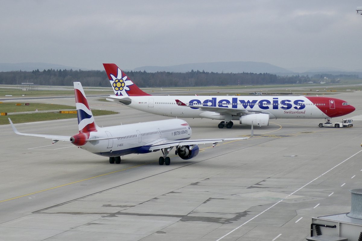 Edelweiss, A330-300, HB-JHR,  Chäserrugg  mit dem British Airways, A321-251NX, G-NEOS, 28.12.19, Zürich