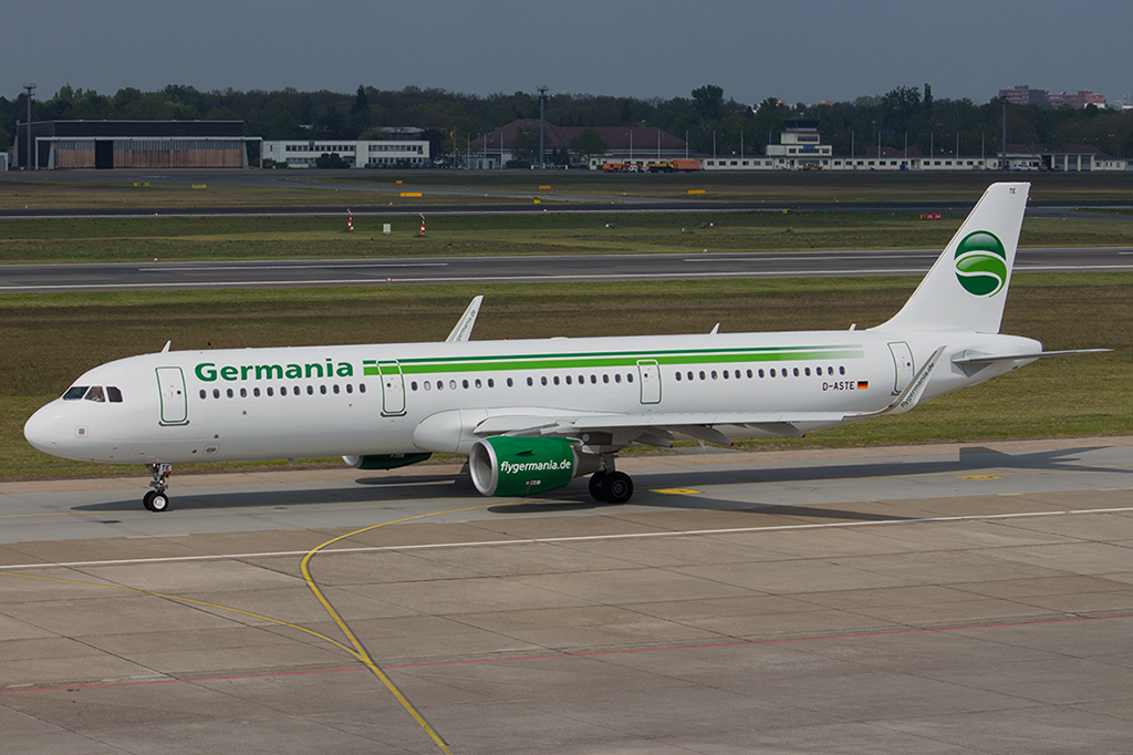 Ein neuer Airbus 321 der Germania in Berlin Tegel. Aufgenommen am 22.04.2014
Germania - Airbus 321 - D-ASTE