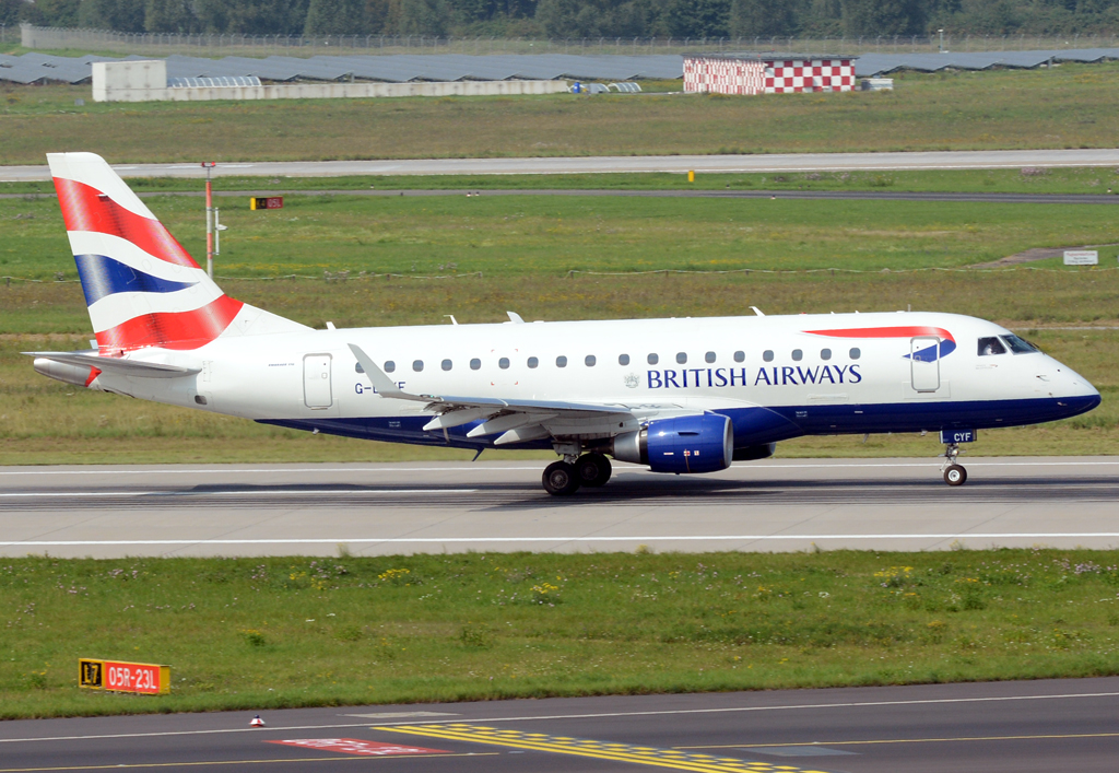 EMB ERJ-170-100 ST der British Airways, G-LCYF beim Start in DUS - 04.09.2014