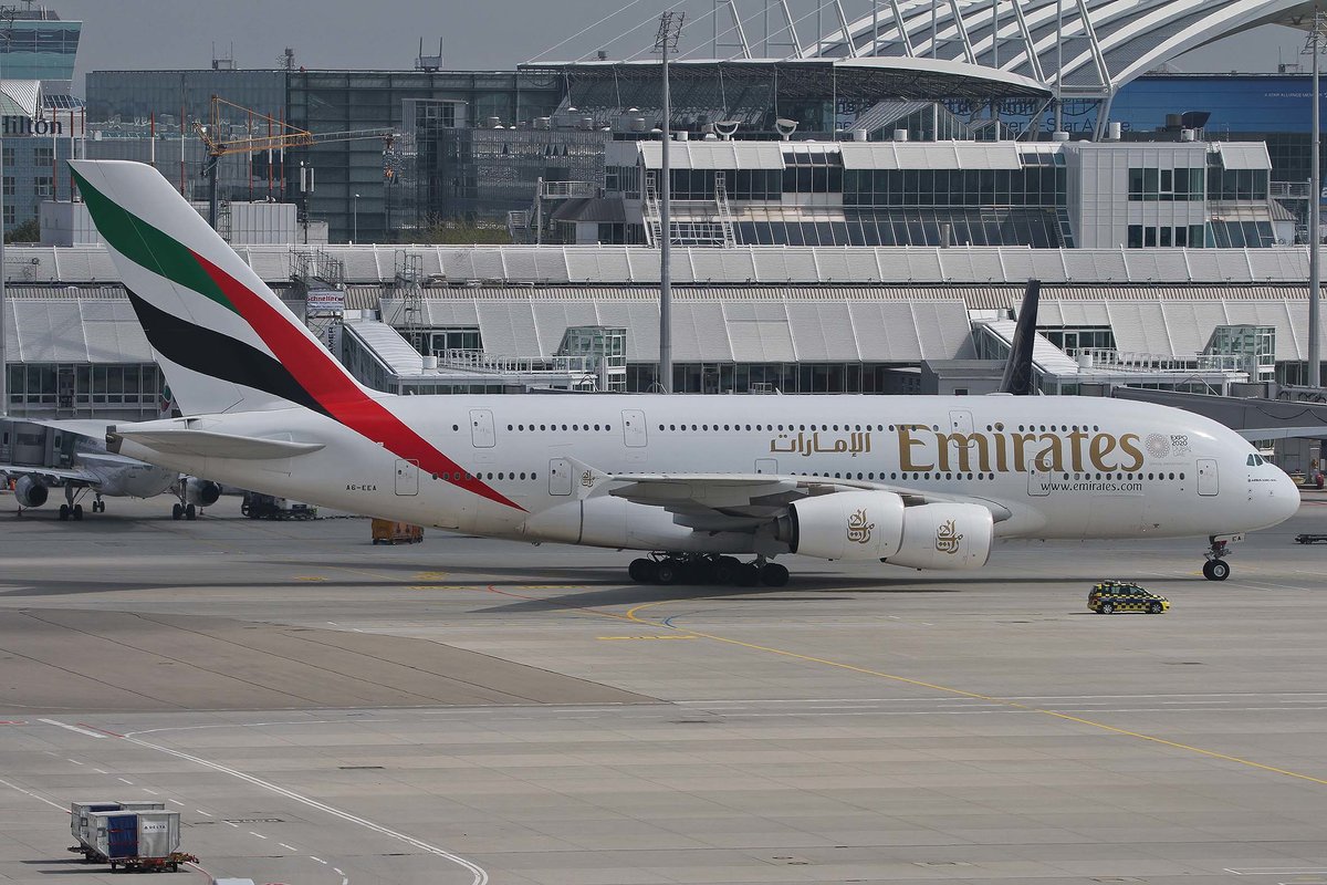 Emirates, A6-EEA, Airbus, A 380-861, ~ Expo Dubai 2020-St., MUC-EDDM, München, 05.09.2018, Germany