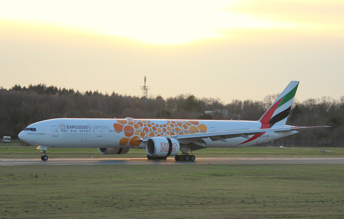 Emirates, A6-EPO, MSN 42334, Boeing 777-31H(ER), 06.04.2018, HAM-EDDH, Hamburg, Germany (Expo 2020 Dubai orange livery) 