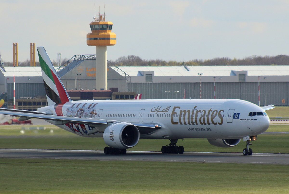 Emirates, A6-EPS,MSN 42338, Boeing 777-31H(ER), 19.04.2017, HAM-EDDH, Hamburg, Germany (HSV Hamburg Logo Jet) 
