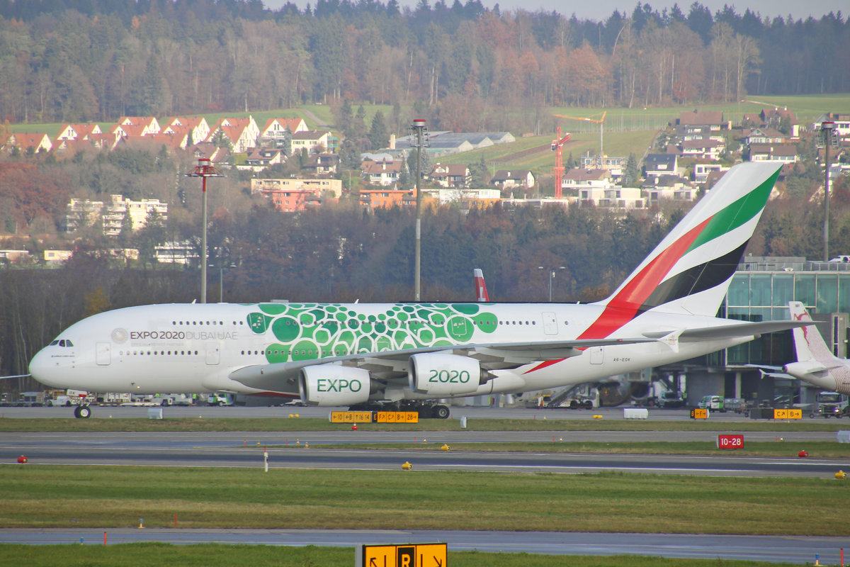 Emirates Airlines, A6-EOK, Airbus A380-861, msn: 184, 30.November 2019, ZRH Zürich, Switzerland.