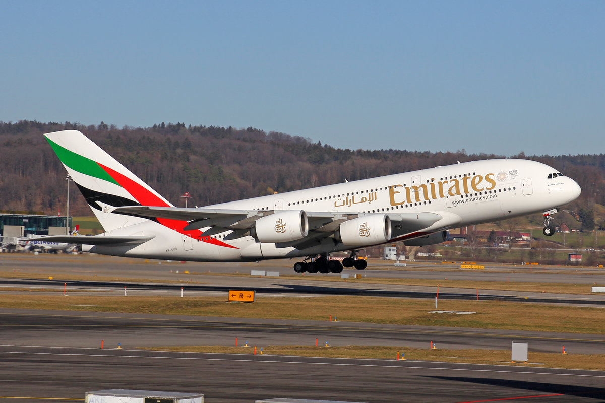 Emirates Airlines, A6-EOO, Airbus A380-861, msn: 190, 27.Februar 2019, ZRH Zürich, Switzerland.