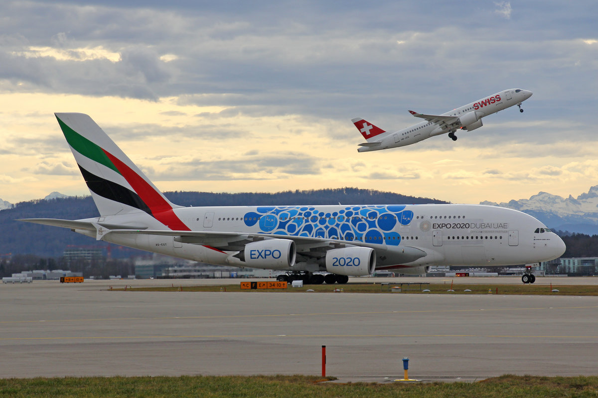 Emirates Airlines, A6-EOT, Airbus A380-861, msn: 204, 01.Februar 2020, ZRH Zürich, Switzerland.