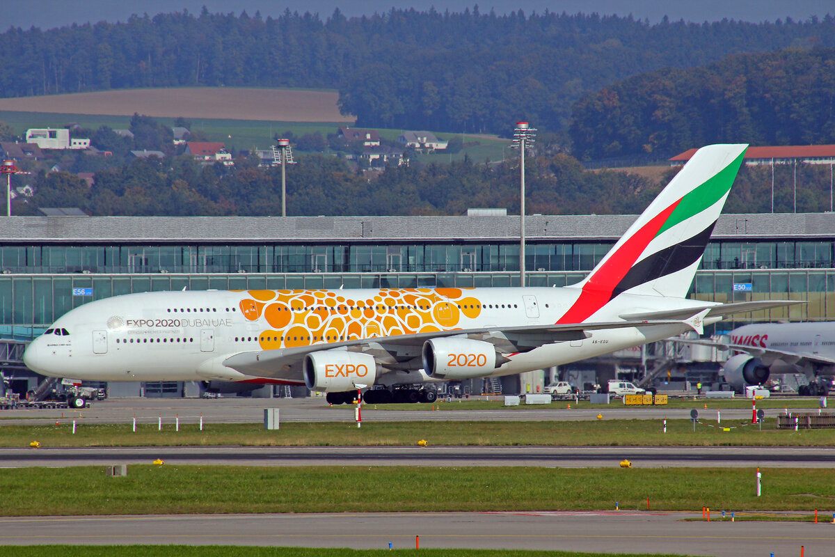 Emirates Airlines, A6-EOU, Airbus A380-861, msn: 205, 16.Oktober 2021, ZRH Zürich, Switzerland.
