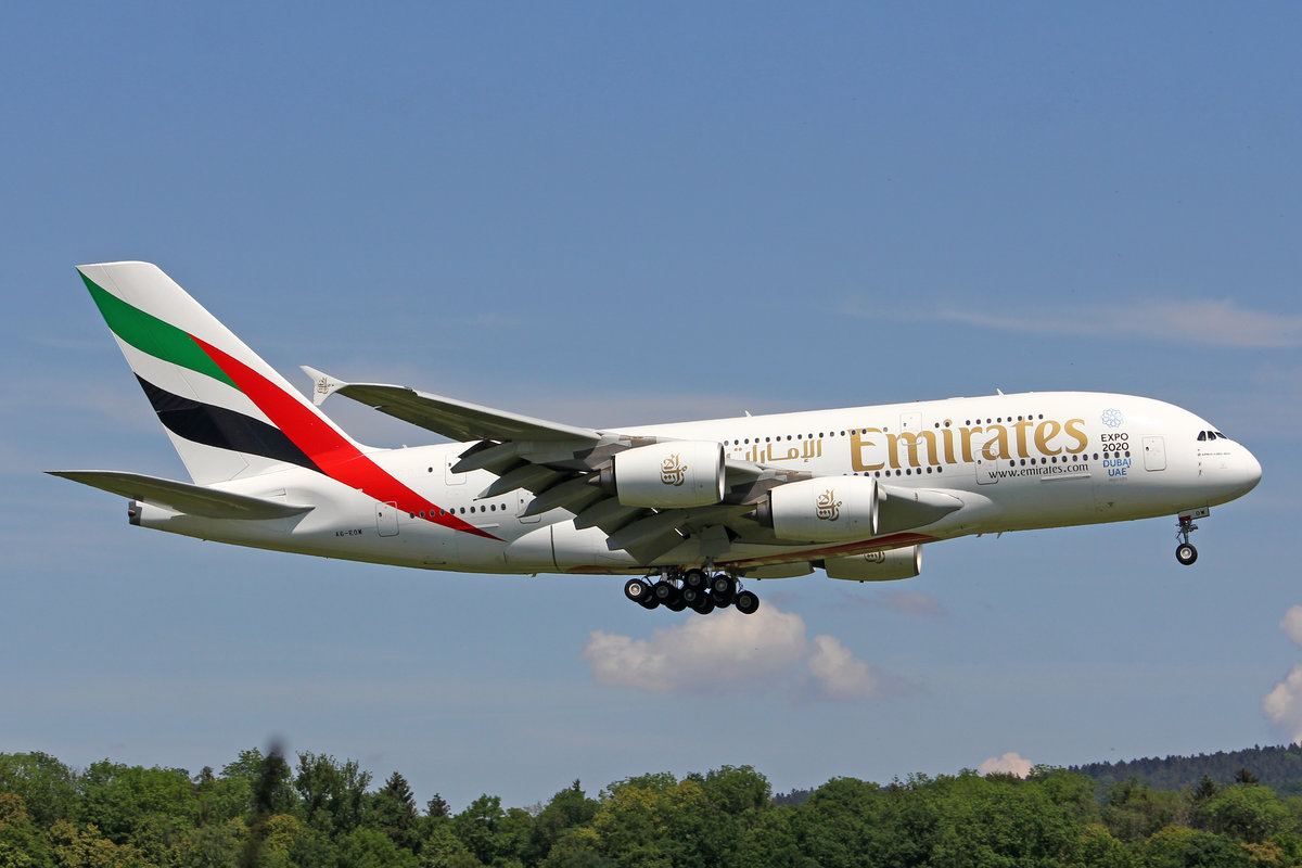 Emirates Airlines, A6-EOW, Airbus A380-861, msn: 207, 21.Mai 2018, ZRH Zürich, Switzerland.