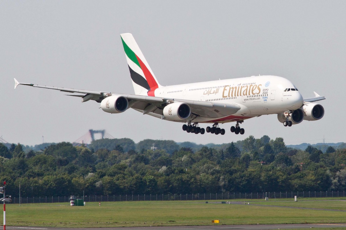 Emirates (EK-UAE), A6-EDH, Airbus, A 380-861 (Expo 2020 Dubai-Sticker), 22.08.2015, DUS-EDDL, Düsseldorf, Germany 