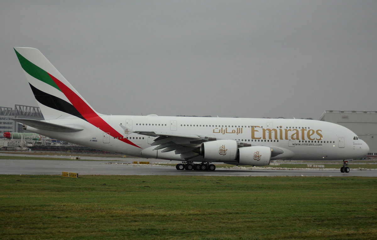 Emirates, F-WWAE,Reg. A6-EUR, MSN 0232, Airbus A 380-842,13.12.2017, XFW-EDHI, Hamburg-Finkenwerder, Germany 