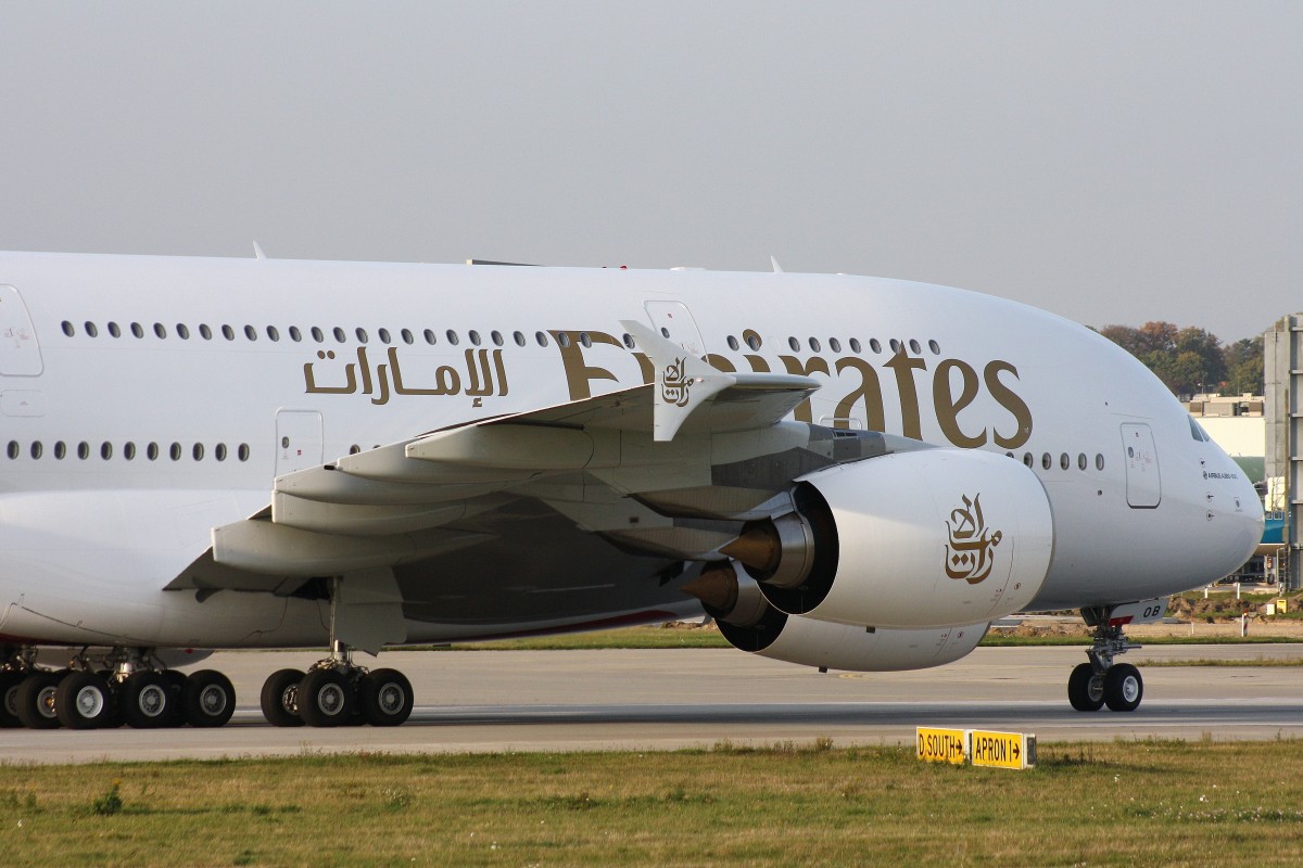 Emirates, F-WWSO, Reg.A6-EOB, (c/n 0164), Airbus A 380-861, 27.10.2014, XFW-EDHI, Hamburg-Finkenwerder, Germany 