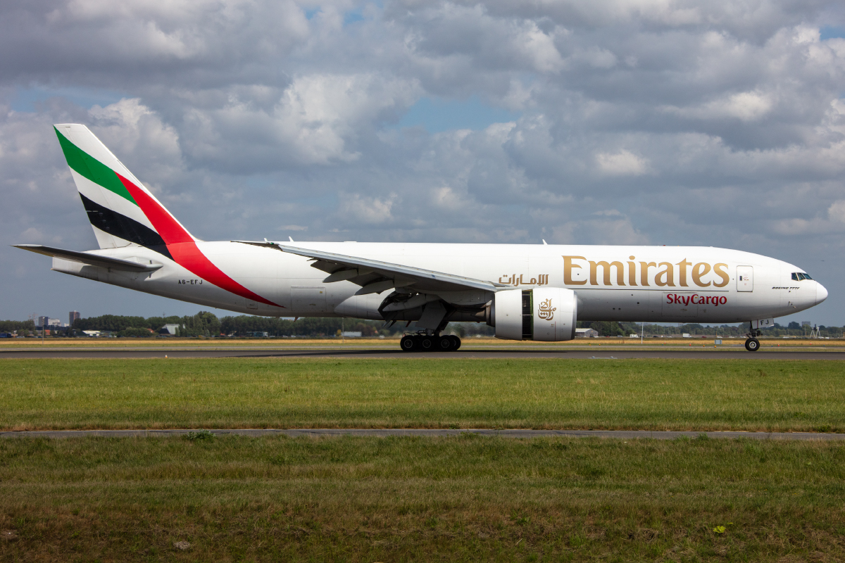 Emirates Sky Cargo, A6-EFJ, Boeing, B777-F1H, 02.07.2023, AMS, Amsterdam, Niederlande