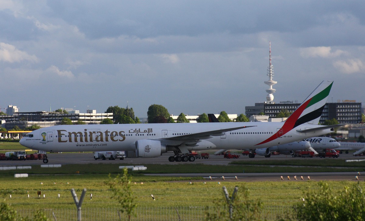 Emirates,A6-ECP,(c/n 37707),Boeing 777-36N(WL),13.05.2014,HAM-EDDH,Hamburg,Germany(Sticker:FIFA WORLD CUP Brasil 2014)