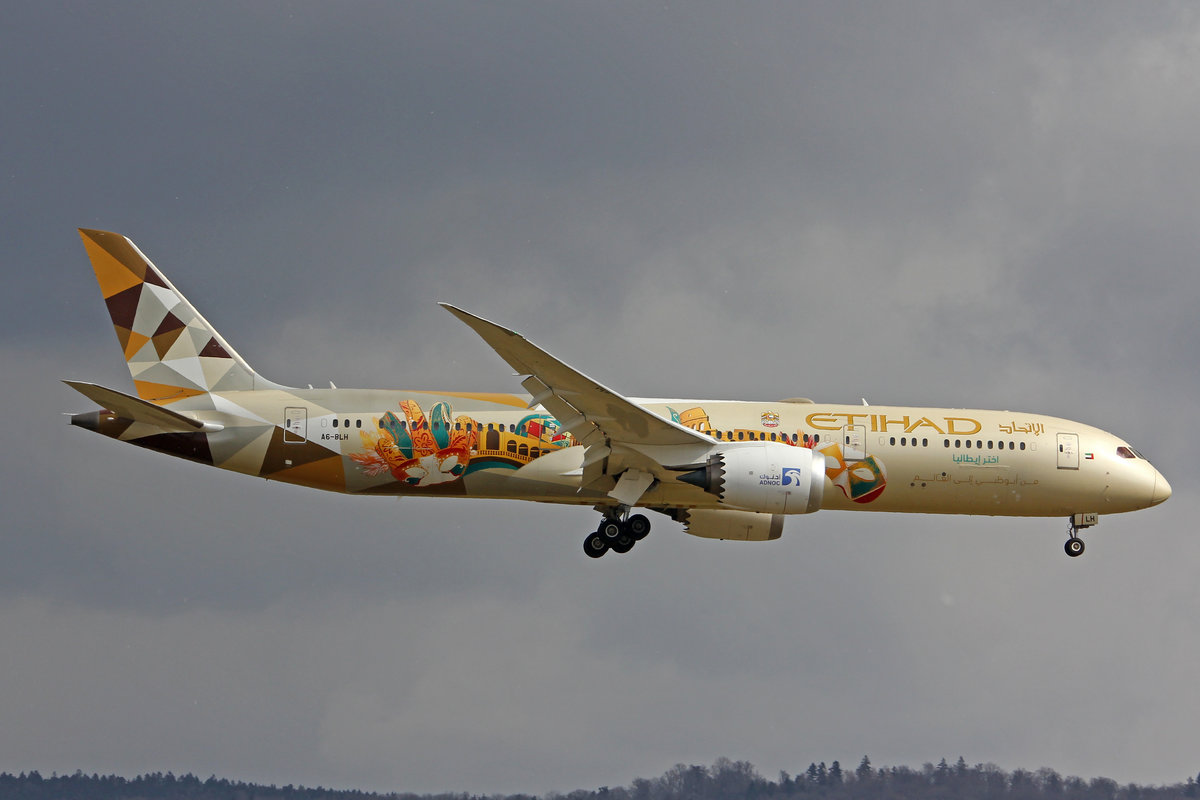 Etihad Airways, A6-BLH, Boeing B787-9, msn: 39653/452,  Choose Italy , 20.März 2021, ZRH Zürich, Switzerland.