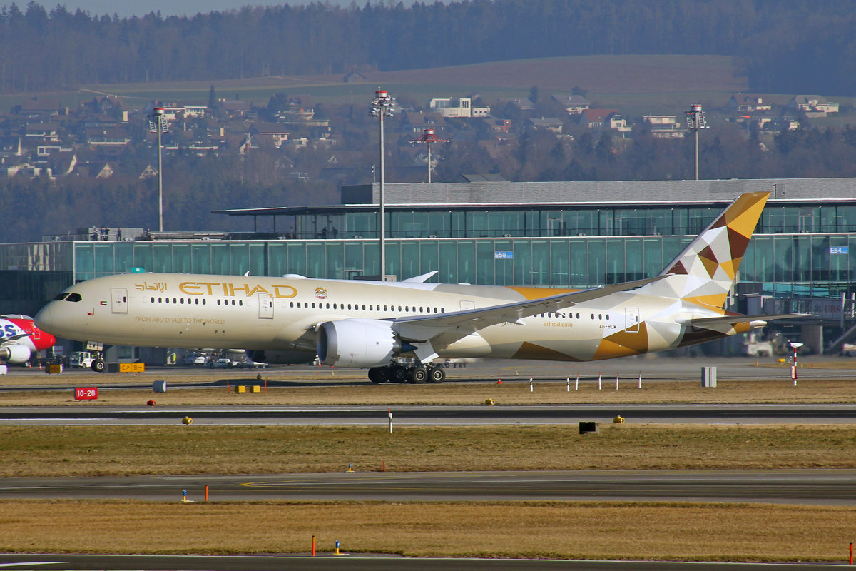 Etihad Airways, A6-BLW, Boeing 787-9, msn: 39666/793, 27.Februar 2019, ZRH Zürich, Switzerland.