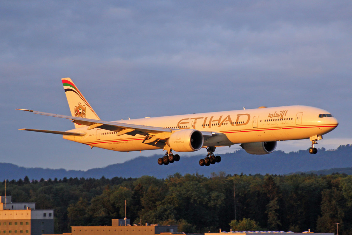 Etihad Airways, A6-ETI, Boeing 777-3FXER, msn: 39684/987, 01.August 2019, ZRH Zürich, Switzerland.
