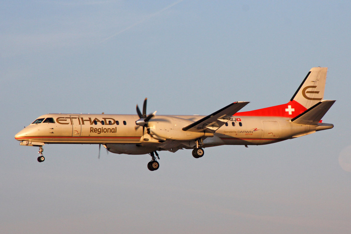 Etihad Regional (Operated by Darwin Airlines), HB-IZJ, Saab 2000,  Verbano , 15.März 2017, ZRH Zürich, Switzerland.