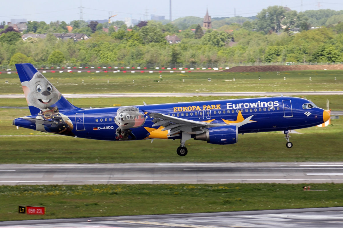 Eurowings Airbus A320-214 D-ABDQ bei der Landung in Düsseldorf 4.5.2019