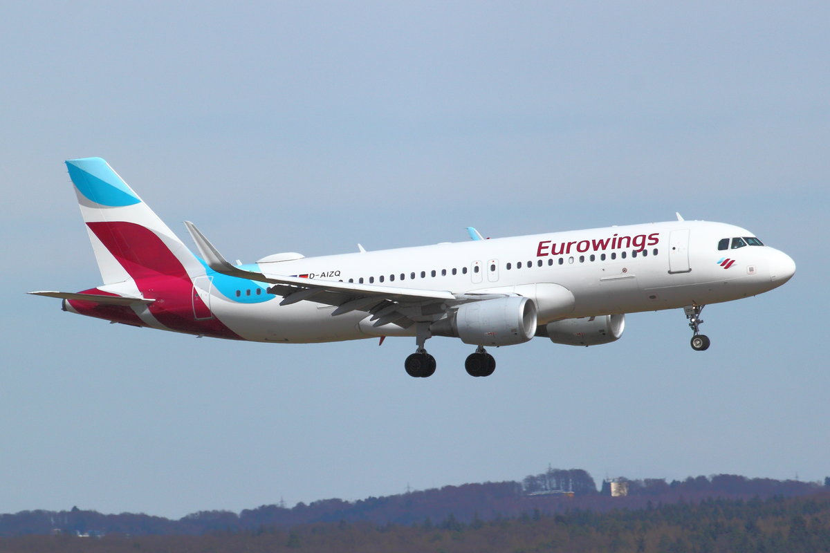 Eurowings, Airbus A320-214, D-AIZQ. Aus Thessaloniki (SKG) kommend im Endanflug auf Köln-Bonn (CGN/EDDK) am 30.03.2018.