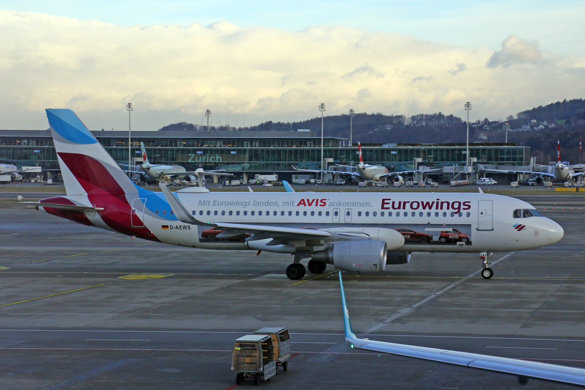 Eurowings, D-AEWS, Airbus A320-214, msn: 7439, AVIS Livery, 30.Januar 2019, ZRH Zürich, Switzerland.