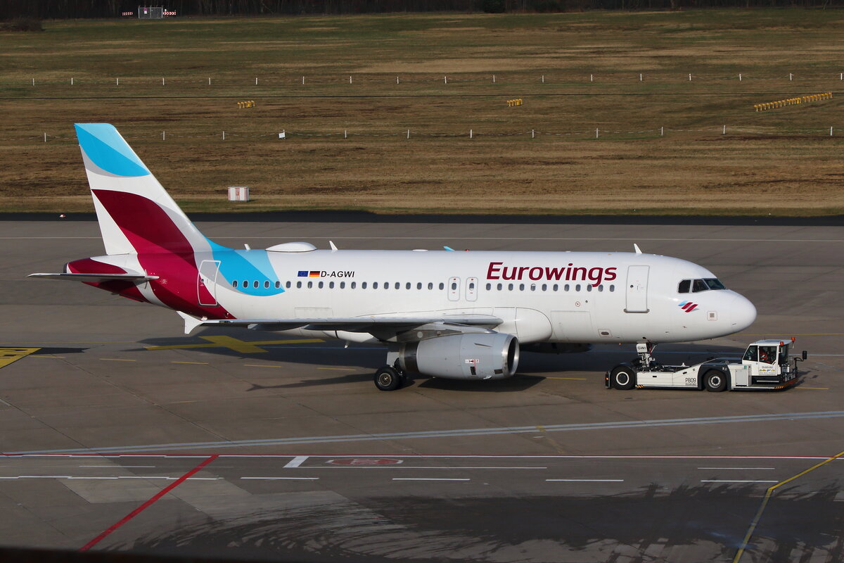 Eurowings, D-AGWI, Airbus A319-132. Köln-Bonn (EDDK), 13.02.2022.