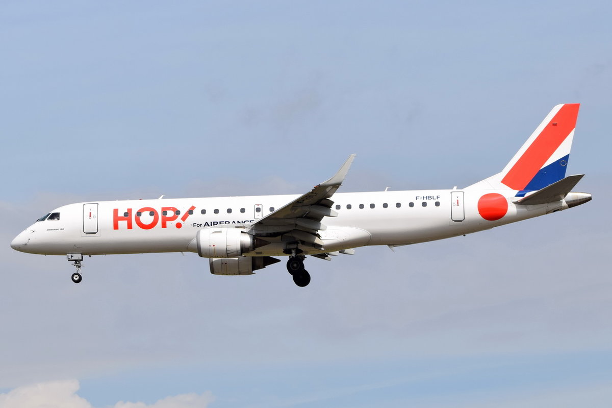 F-HBLF HOP! Embraer ERJ-190LR (ERJ-190-100 LR)  am 06.08.2016 beim Anflug auf Frankfurt