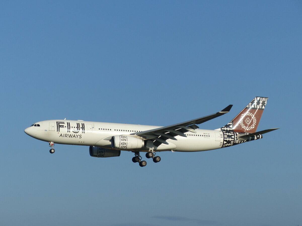 Fiji Airways, Airbus A 330-200, DQ-FJV vor der Landung in Nadi (NAN/NFFN) am 7.8.2025