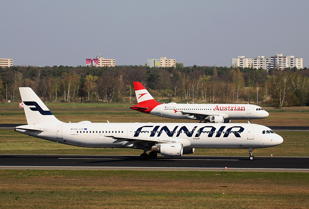 Finnair Airbus A 321-211, OH-LZF, Austrian Airlines, Airbus A 320-214, OE-LBS, TXL, 19.04.2019