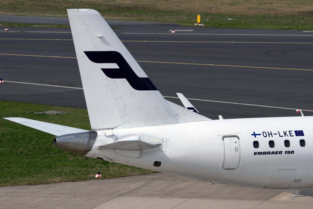 Finnair (AY/FIN), OH-LKE, Embraer, 190 LR (Seitenleitwerk/Tail), 03.04.2015, DUS-EDDL, Düsseldorf, Germany