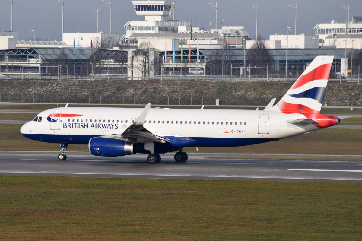G-EUYP British Airways Airbus A320-232  beim Start in München am 11.12.2015