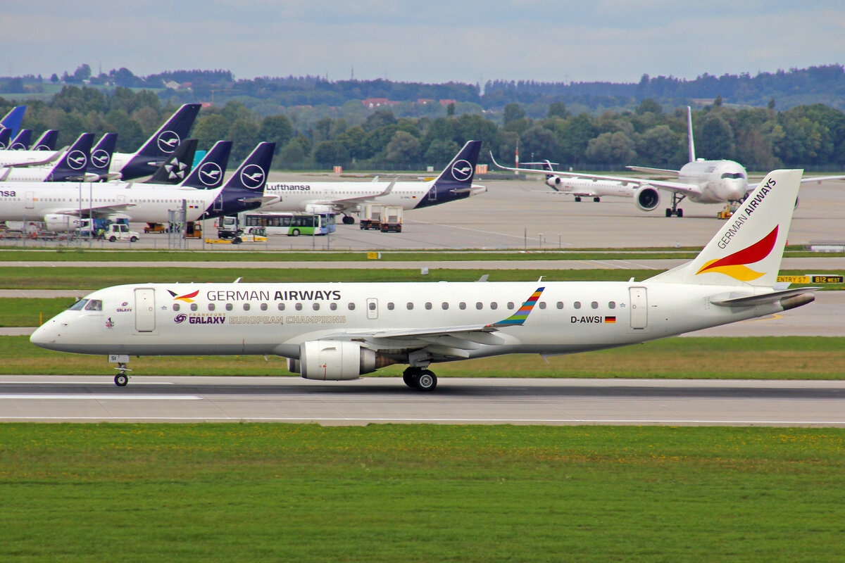 German Airways, D-AWSI, Embraer ERJ-190LR, msn: 19000074, 11.September 2022, MUC München, Germany.