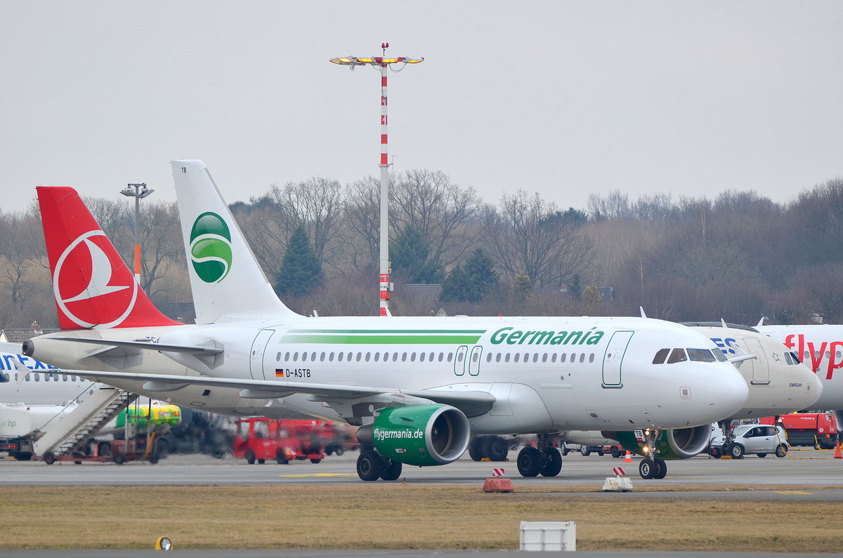 Germania Airbus A319 D-ASTB aufgenommen am 11.03.18 am Airport Hamburg Fuhlsbüttel Helmut Schmidt.