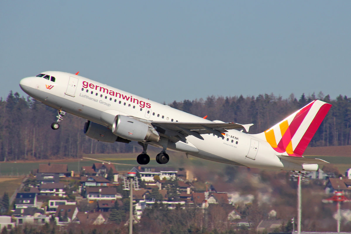Germanwing, D-AKNK, Airbus A319-112, msn: 1077, 27.Februar 2019, ZRH Zürich, Switzerland.