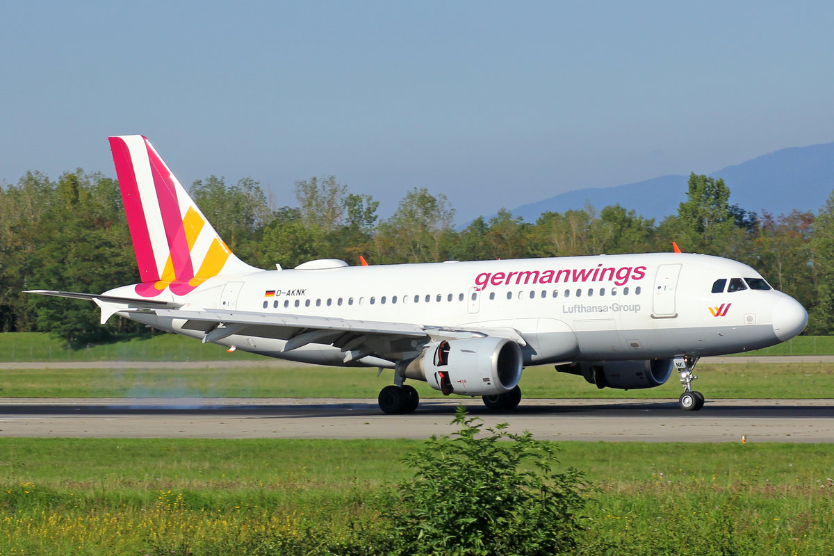 Germanwing, D-AKNK, Airbus A319-112, msn: 1077, 24.August 2019, BSL Basel-Mülhausen, Switzerland.