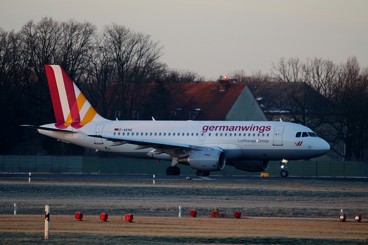 Germanwings A 319-112 D-AKNG kurz vor dem Start in Berlin-Tegel am 09.01.2016