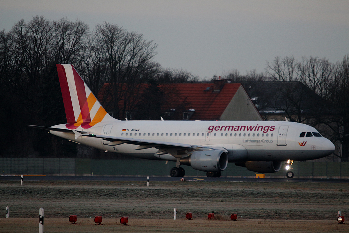 Germanwings A 319-112 D-AKNM kurz vor dem Start in Berlin-Tegel am 09.01.2016