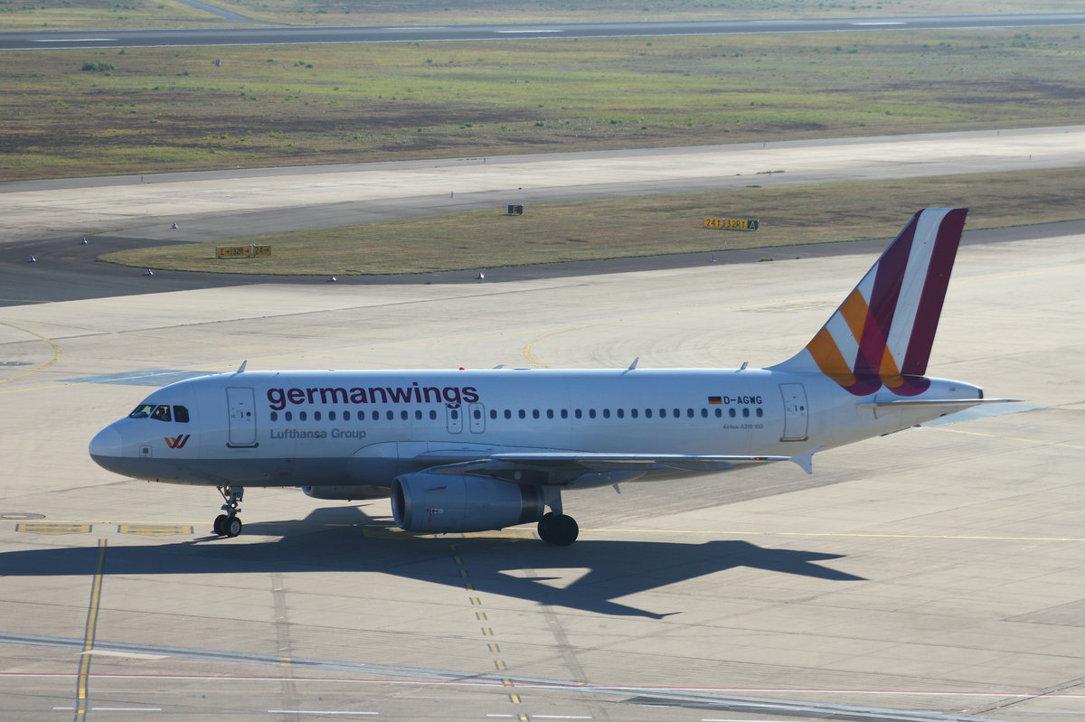 Germanwings, D-AGWG, Airbus A319-132, Köln-Bonn (CGN), rollt zum Start nach Zürich (ZRH). 16.10.2016