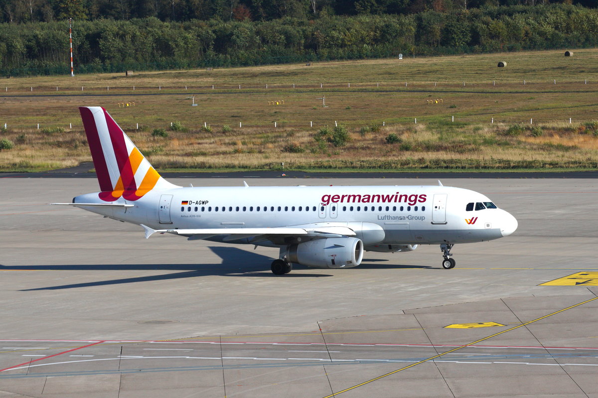 Germanwings, D-AGWP, Airbus A319-132, Köln-Bonn (CGN), rollt zum Start nach Mahon de Menorca (MAH). 16.10.2016