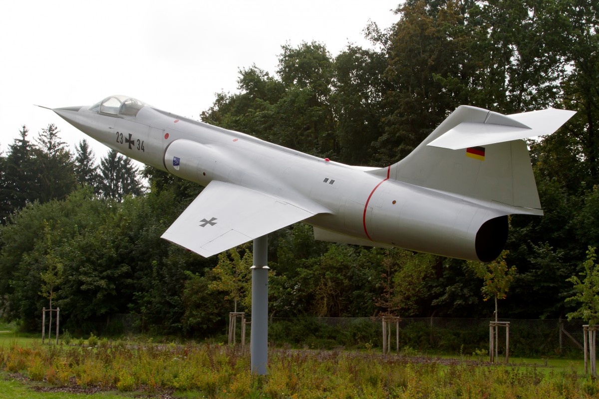 Germany - Air Force, 23+34, Lockheed, F-104 G Starfighter, 02.09.2014, Zufahrt zum Allgäu-Airport Memmingen (Gate Guard), FMM-EDJA, Memmingen, Germany