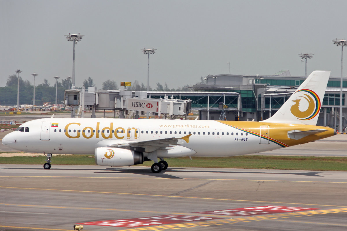 Golden Myanmar Airlines, XY-AGT, Airbus A320-232, msn: 2128, 02.April 2014, SIN Changi, Singapore.