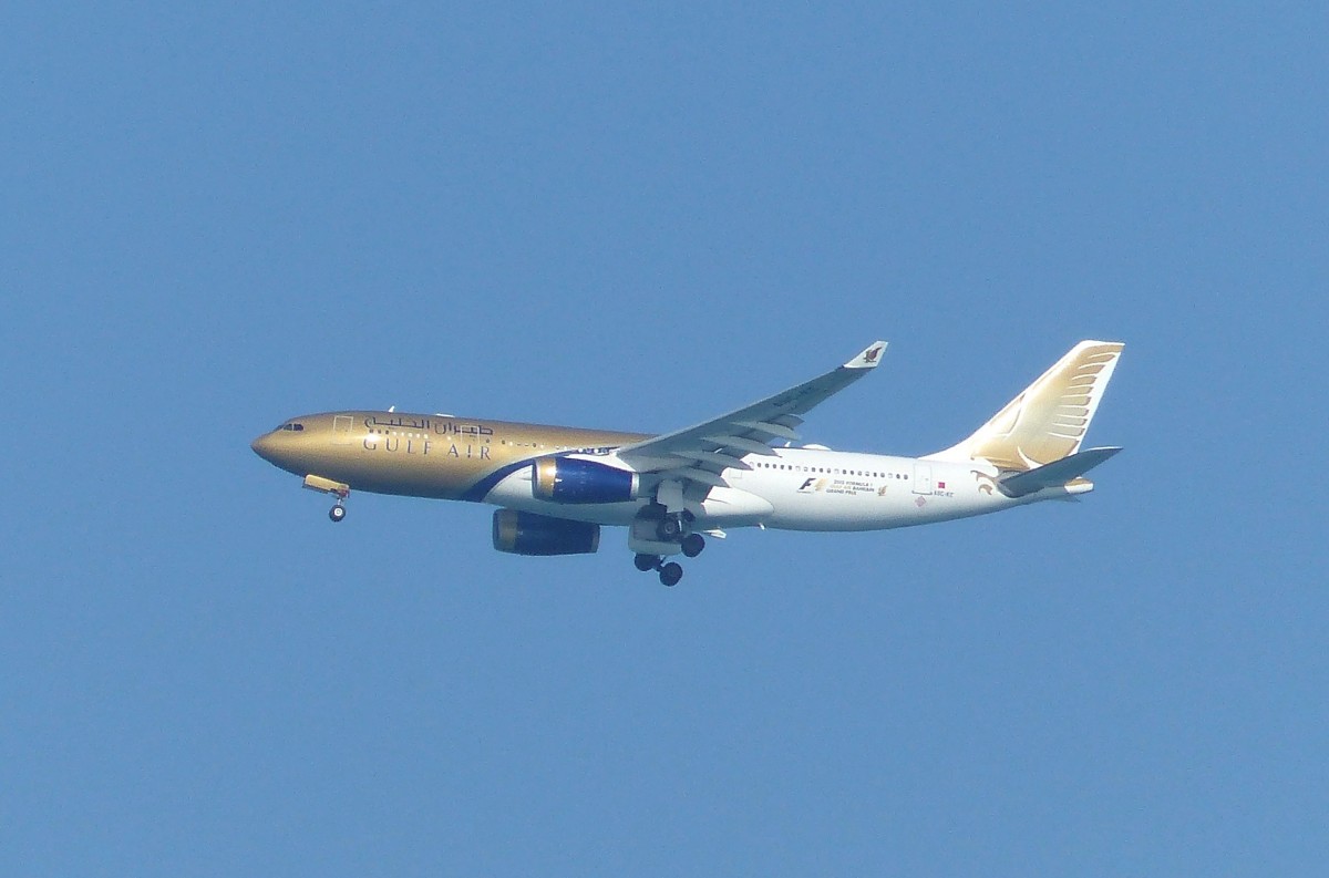 Gulf Air, A9C-KE, Airbus A 330-300 im Anflug auf den Bahrain International Airport (BAH) am 5.12.2015