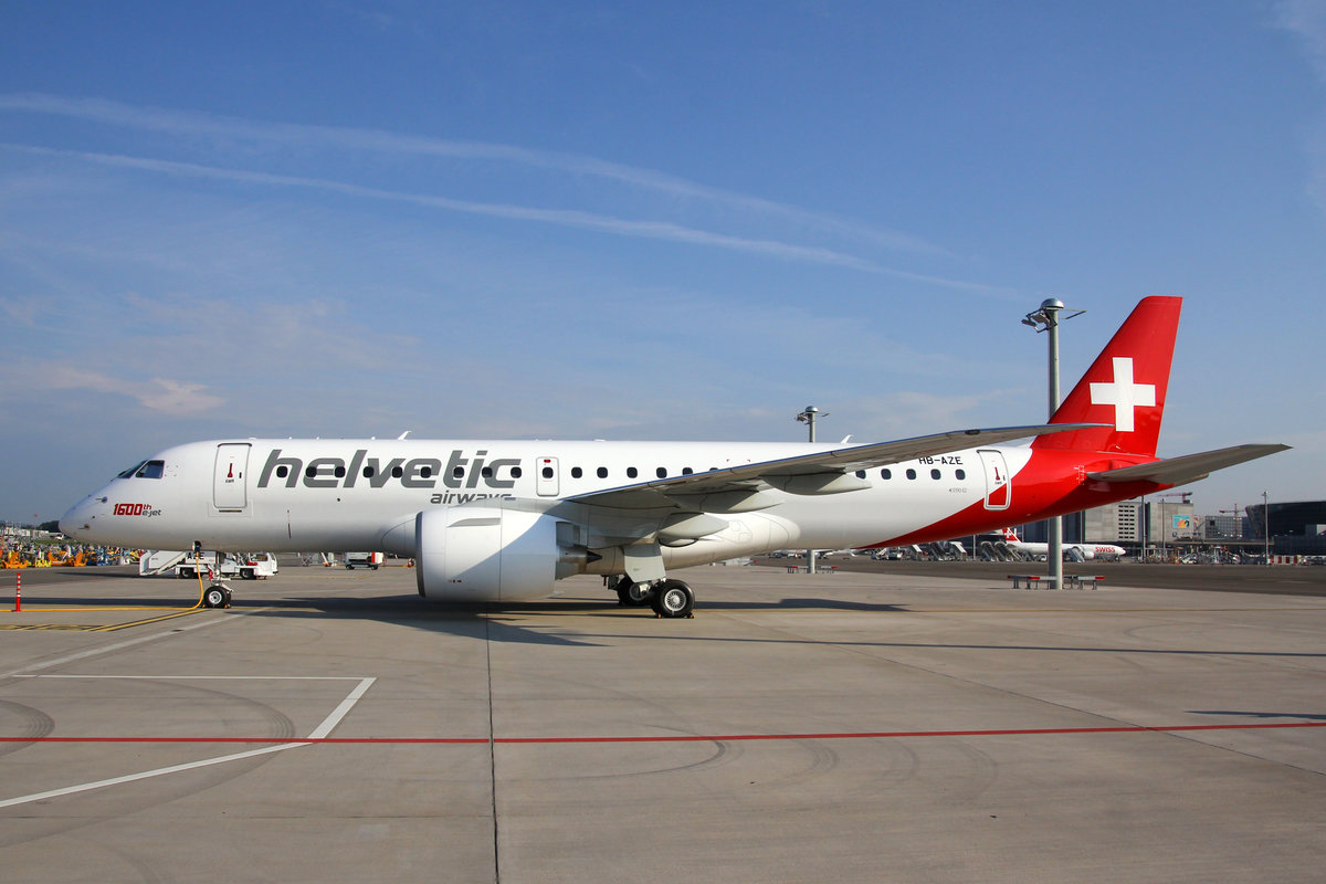 Helvetic Airways, HB-AZE, Embraer 190-E2, msn: 19020038,  1600th e-jet , 01.August 2020, ZRH Zürich, Switzerland.