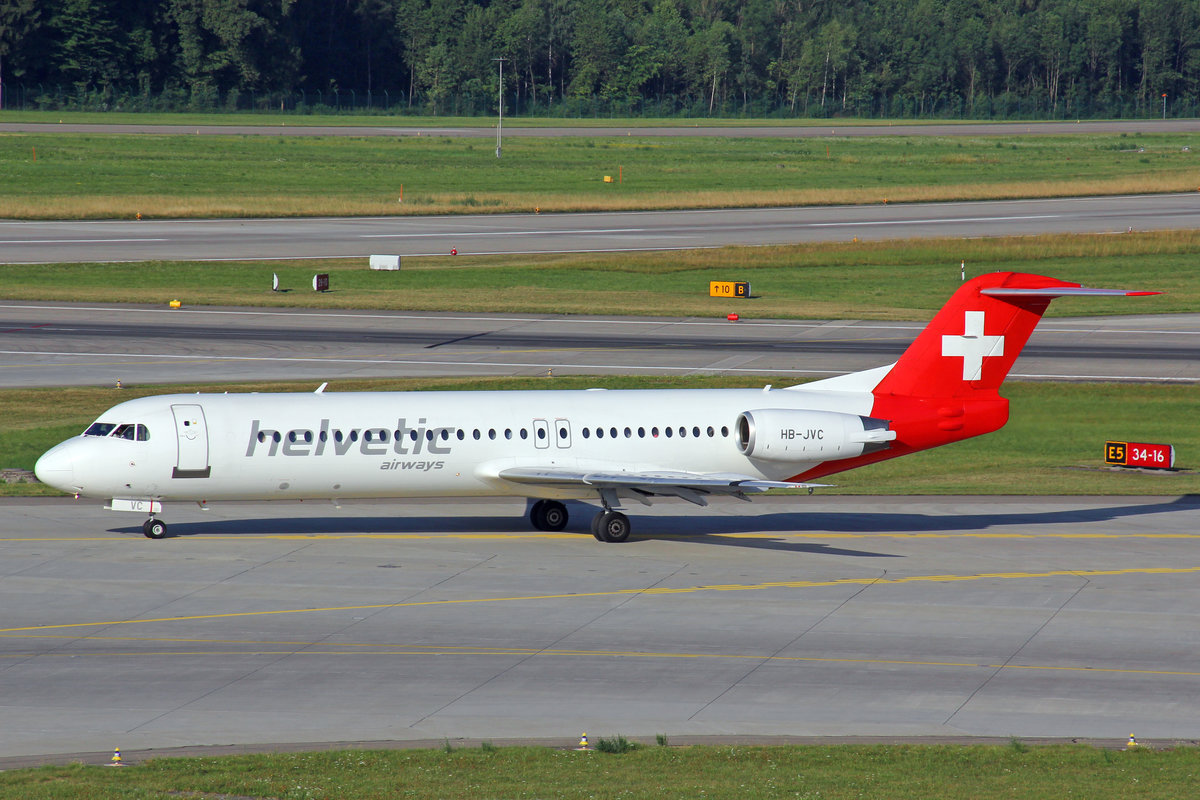 Helvetic Airways, HB-JVC, Fokker 100, 08.Juli 2017, ZRH Zürich, Switzerland.