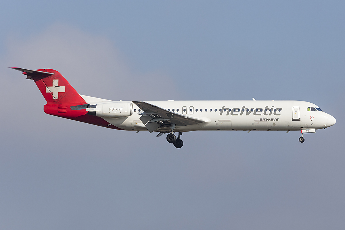 Helvetic Airways, HB-JVF, Fokker, F-100, 19.01.2019, ZRH, Zürich, Switzerland 



