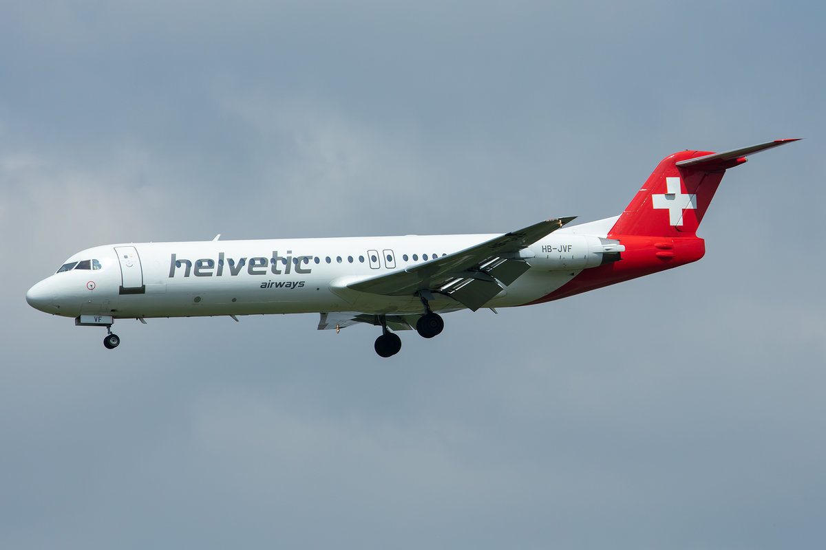 Helvetic Airways, HB-JVF, Fokker, F-100, 01.05.2019, MUC, München, Germany

