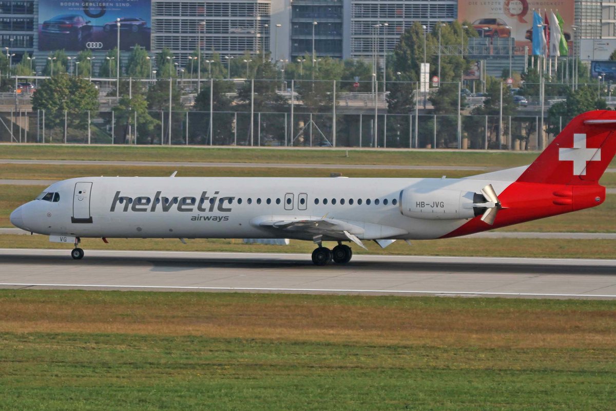 Helvetic Airways, HB-JVG, Fokker, 100, MUC-EDDM, München, 20.08.2018, Germany