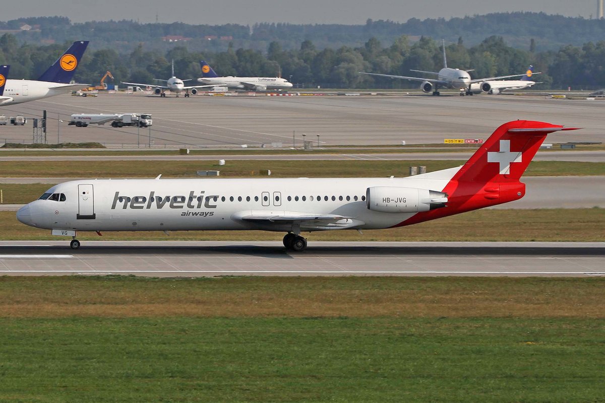 Helvetic Airways, HB-JVG, Fokker, 100, MUC-EDDM, München, 20.08.2018, Germany