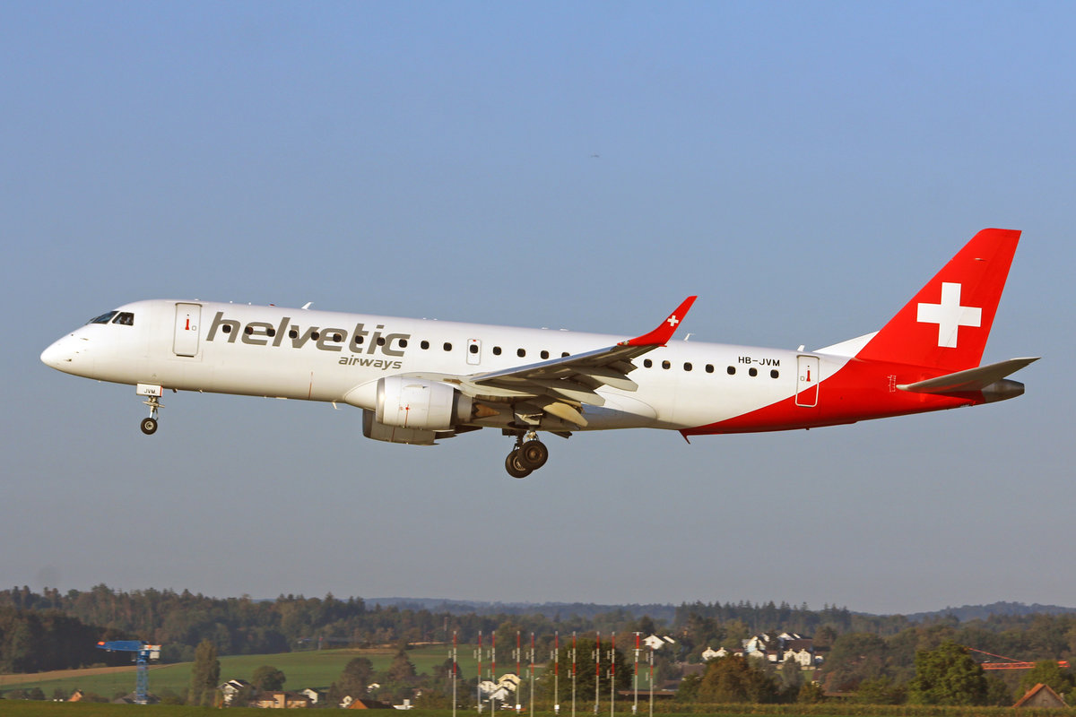 Helvetic Airways, HB-JVM, Embraer Emb-190LR, msn: 19000349, 10.September 2018, ZRH Zürich, Switzerland.